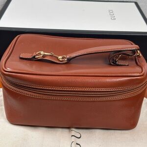 Gucci by Tom Ford mid 90s Horsebit Vanity makeup leather case tan with horsebit